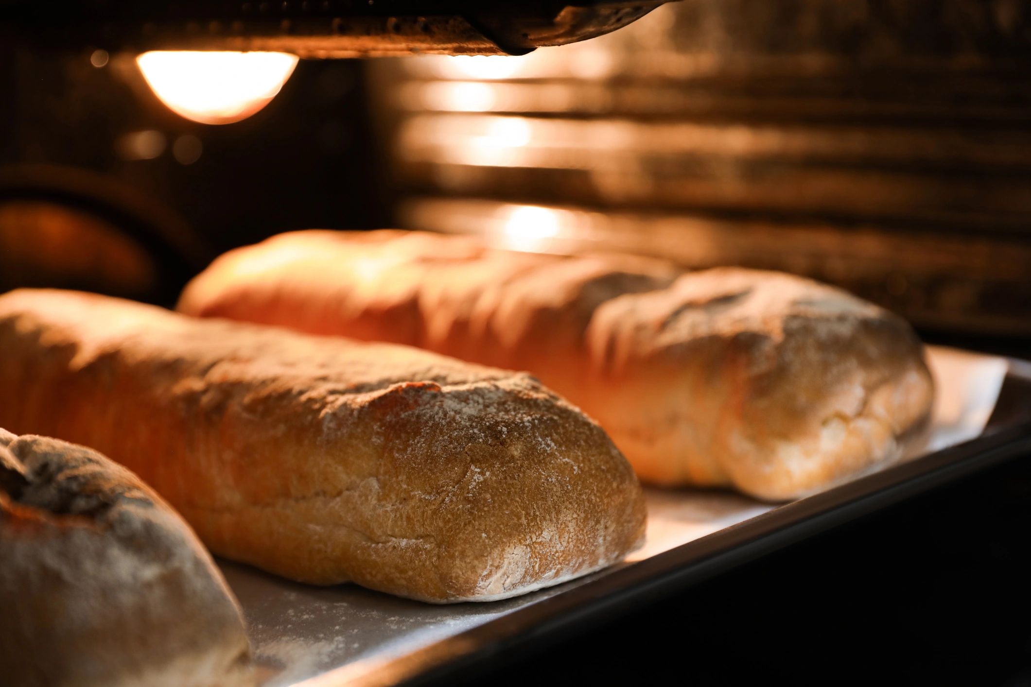 Ciabatta baking in an oven