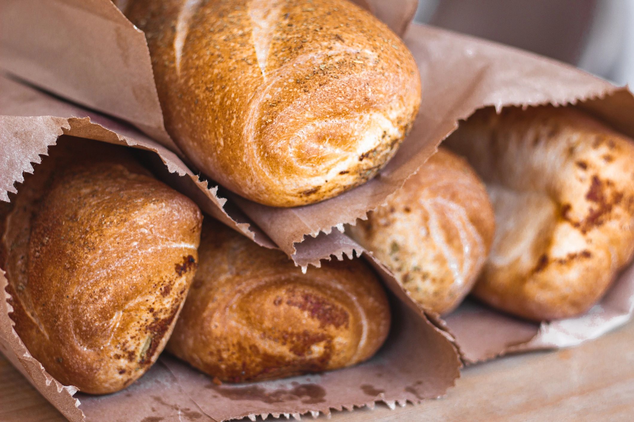 Fresh baked bread on a wooden table